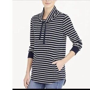 Women’s J Crew Funnelneck Front Pocket Waffle Knit Striped Navy White Small